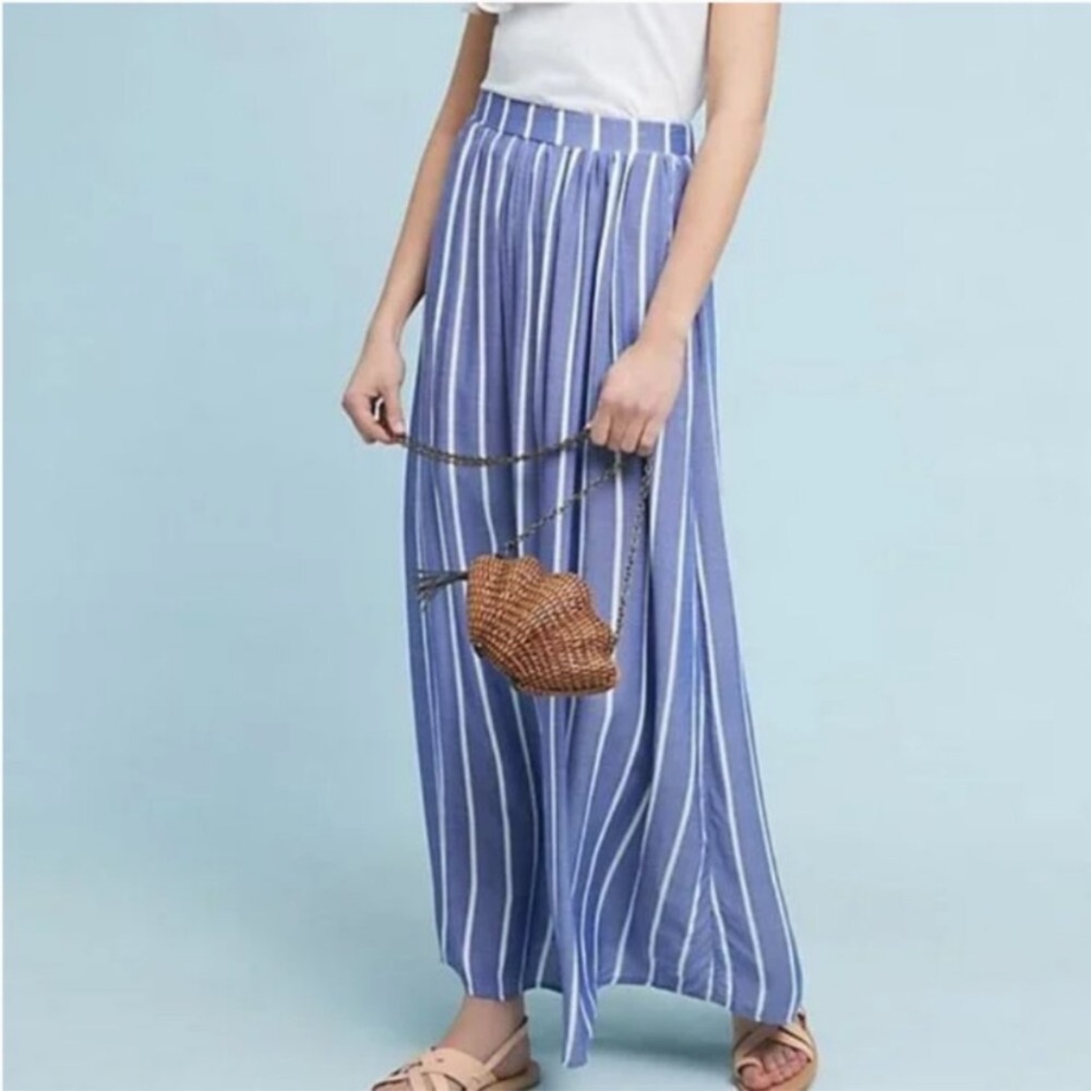Anthropologie Blue and White Striped Maxi Skirt